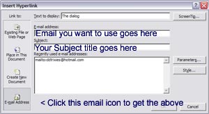 email hyperlink dialog box